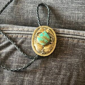 Turquoise Stone Sterling silver and  Gold-plated Bolo Necklace